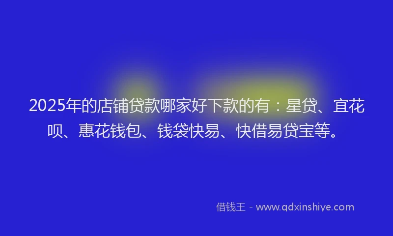 2025年的店铺贷款哪家好下款的有：星贷、宜花呗、惠花钱包、钱袋快易、快借易贷宝等。