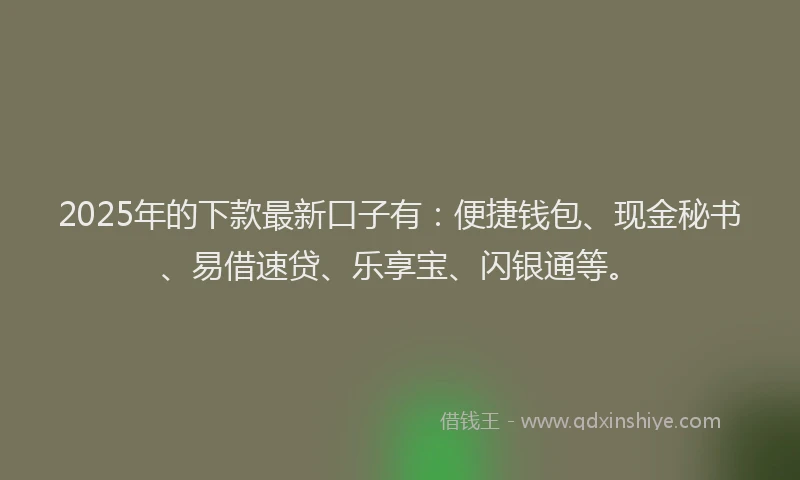 2025年的下款最新口子有：便捷钱包、现金秘书、易借速贷、乐享宝、闪银通等。