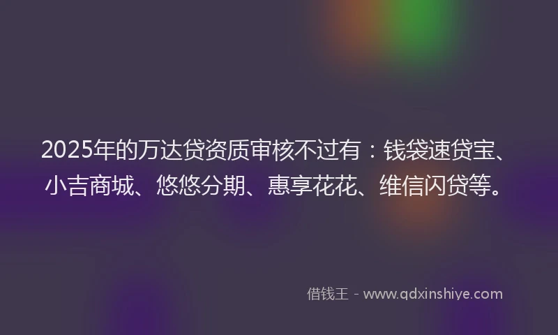 2025年的万达贷资质审核不过有：钱袋速贷宝、小吉商城、悠悠分期、惠享花花、维信闪贷等。
