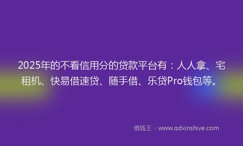 2025年的不看信用分的贷款平台有：人人拿、宅租机、快易借速贷、随手借、乐贷Pro钱包等。