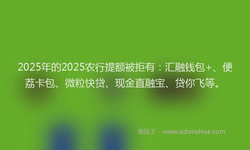 2025年的2025农行提额被拒有：汇融钱包+、便荔卡包、微粒快贷、现金直融宝、贷你飞等。