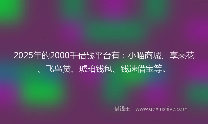 2025年的2000千借钱平台有：小喵商城、享来花、飞鸟贷、琥珀钱包、钱速借宝等。