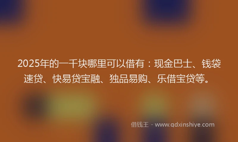 2025年的一千块哪里可以借有：现金巴士、钱袋速贷、快易贷宝融、独品易购、乐借宝贷等。