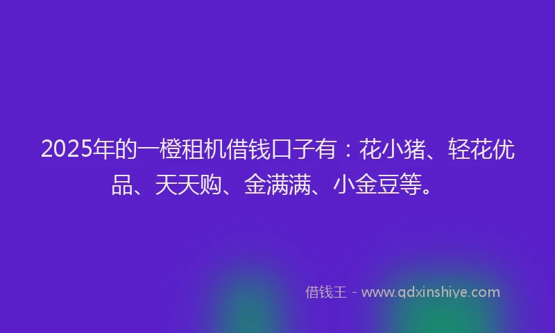 2025年的一橙租机借钱口子有：花小猪、轻花优品、天天购、金满满、小金豆等。