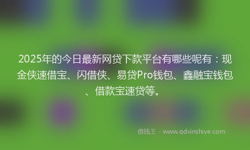2025年的今日最新网贷下款平台有哪些呢有：现金侠速借宝、闪借侠、易贷Pro钱包、鑫融宝钱包、借款宝速贷等。