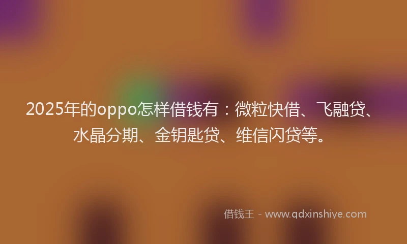2025年的oppo怎样借钱有：微粒快借、飞融贷、水晶分期、金钥匙贷、维信闪贷等。