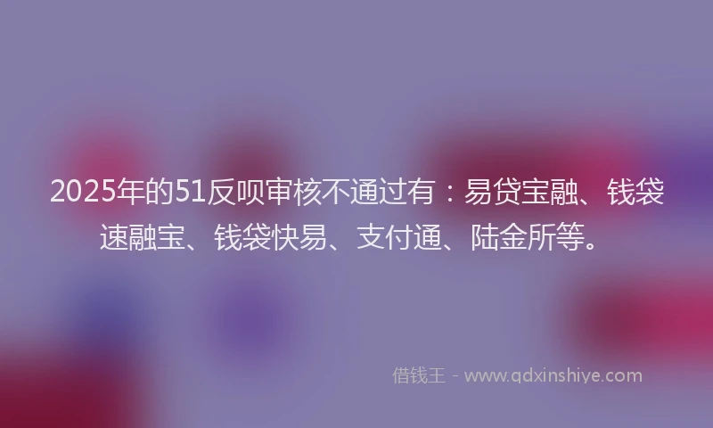2025年的51反呗审核不通过有：易贷宝融、钱袋速融宝、钱袋快易、支付通、陆金所等。