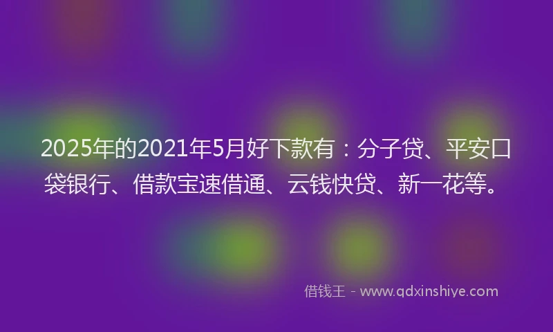 2025年的2021年5月好下款有：分子贷、平安口袋银行、借款宝速借通、云钱快贷、新一花等。
