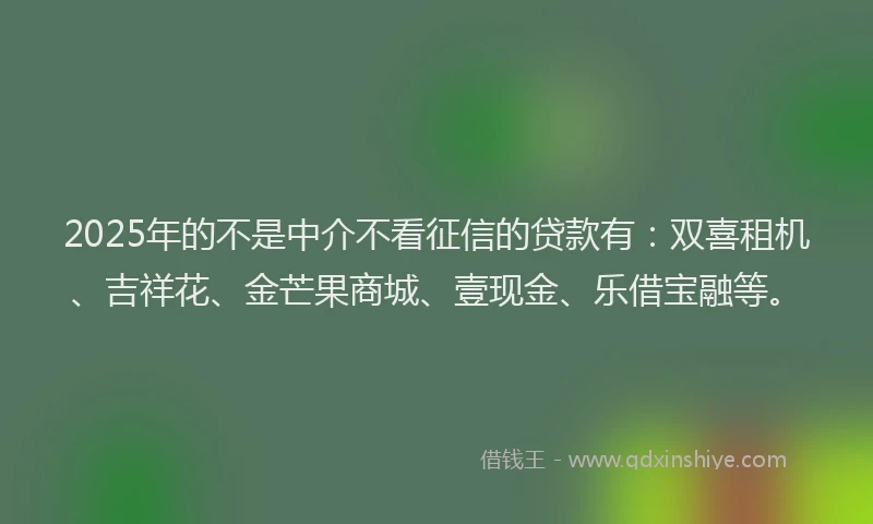 2025年的不是中介不看征信的贷款有:双喜租机、吉祥花、金芒果商城、壹现金、乐借宝融等。