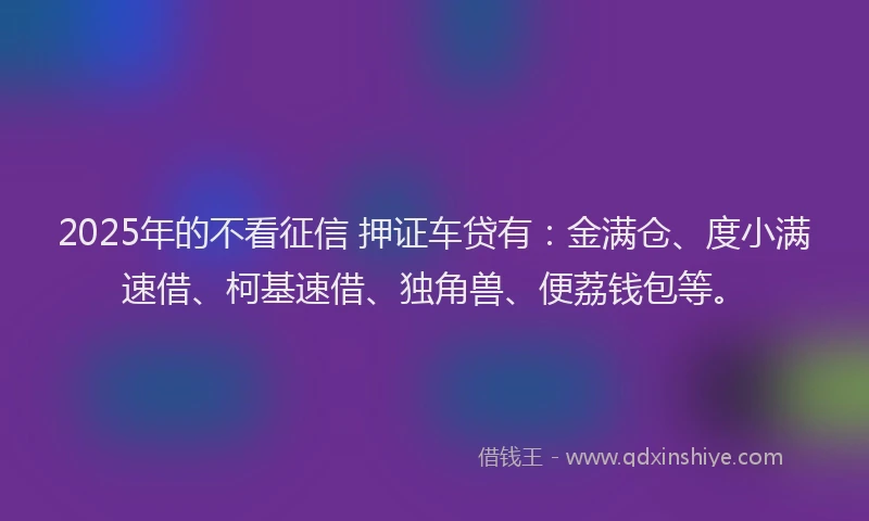 2025年的不看征信 押证车贷有：金满仓、度小满速借、柯基速借、独角兽、便荔钱包等。