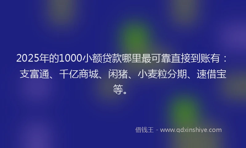 2025年的1000小额贷款哪里最可靠直接到账有：支富通、千亿商城、闲猪、小麦粒分期、速借宝等。