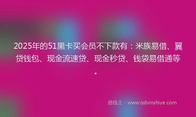2025年的51黑卡买会员不下款有：米族易借、翼贷钱包、现金流速贷、现金秒贷、钱袋易借通等。