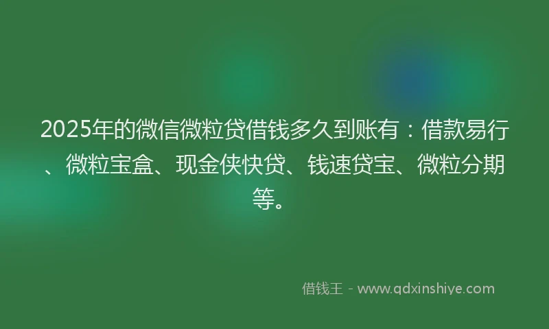 2025年的微信微粒贷借钱多久到账有：借款易行、微粒宝盒、现金侠快贷、钱速贷宝、微粒分期等。