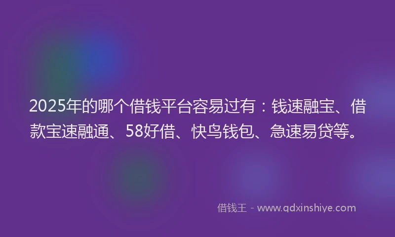 2025年的哪个借钱平台容易过有：钱速融宝、借款宝速融通、58好借、快鸟钱包、急速易贷等。