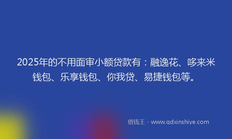 2025年的不用面审小额贷款有：融逸花、哆来米钱包、乐享钱包、你我贷、易捷钱包等。