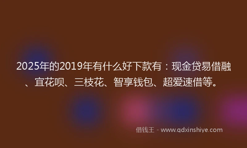 2025年的2019年有什么好下款有：现金贷易借融、宜花呗、三枝花、智享钱包、超爱速借等。