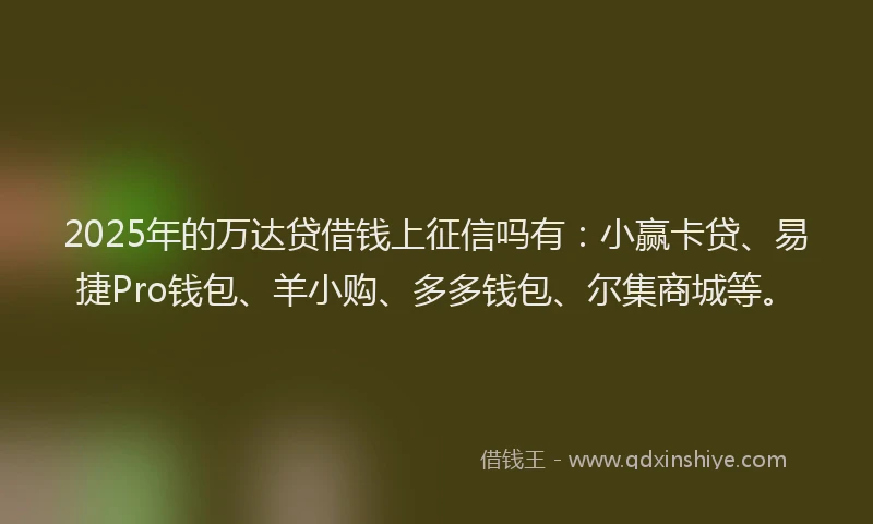 2025年的万达贷借钱上征信吗有：小赢卡贷、易捷Pro钱包、羊小购、多多钱包、尔集商城等。