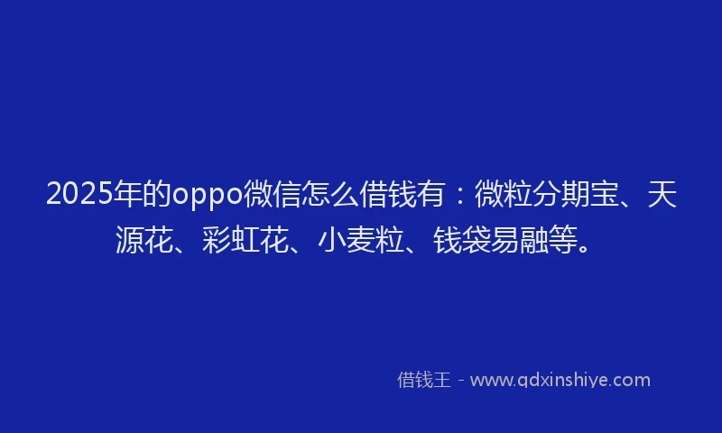 2025年的oppo微信怎么借钱有：微粒分期宝、天源花、彩虹花、小麦粒、钱袋易融等。