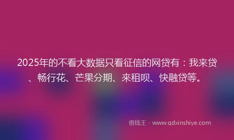 2025年的不看大数据只看征信的网贷有：我来贷、畅行花、芒果分期、来租呗、快融贷等。