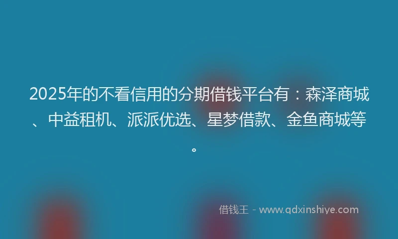 2025年的不看信用的分期借钱平台有：森泽商城、中益租机、派派优选、星梦借款、金鱼商城等。
