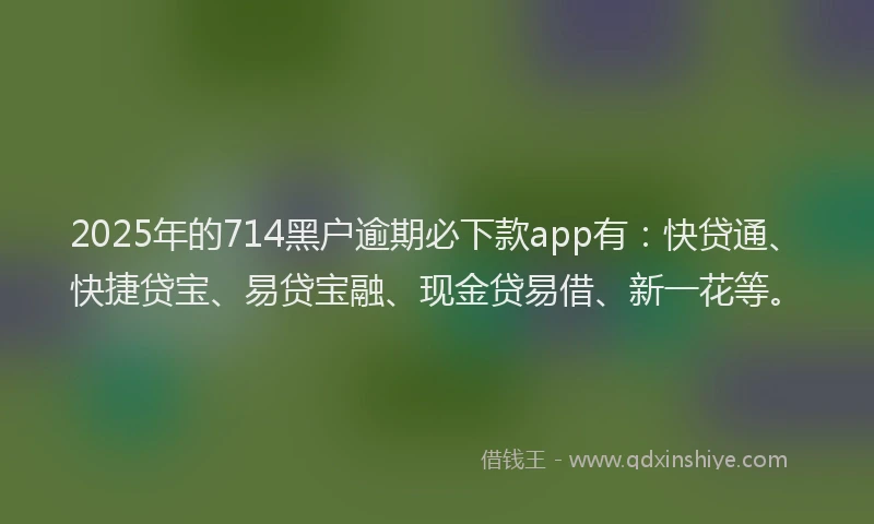 2025年的714黑户逾期必下款app有：快贷通、快捷贷宝、易贷宝融、现金贷易借、新一花等。