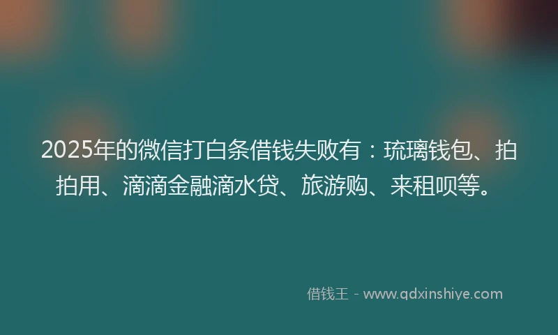 2025年的微信打白条借钱失败有：琉璃钱包、拍拍用、滴滴金融滴水贷、旅游购、来租呗等。