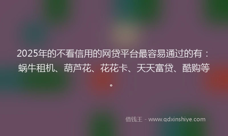 2025年的不看信用的网贷平台最容易通过的有：蜗牛租机、葫芦花、花花卡、天天富贷、酷购等。
