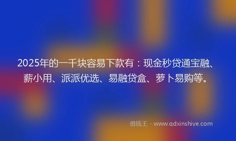 2025年的一千块容易下款有：现金秒贷通宝融、薪小用、派派优选、易融贷盒、萝卜易购等。