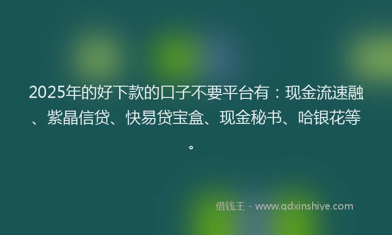 2025年的好下款的口子不要平台有：现金流速融、紫晶信贷、快易贷宝盒、现金秘书、哈银花等。