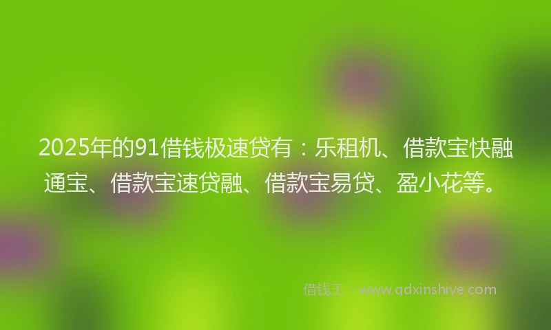 2025年的91借钱极速贷有：乐租机、借款宝快融通宝、借款宝速贷融、借款宝易贷、盈小花等。