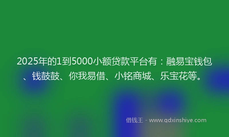 2025年的1到5000小额贷款平台有：融易宝钱包、钱鼓鼓、你我易借、小铭商城、乐宝花等。