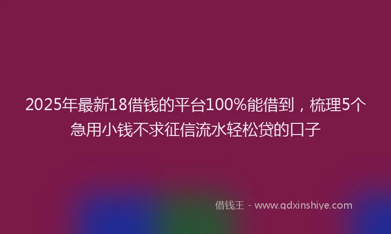 2025年最新18借钱的平台100%能借到，梳理5个急用小钱不求征信流水轻松贷的口子