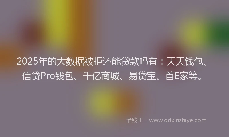 2025年的大数据被拒还能贷款吗有：天天钱包、信贷Pro钱包、千亿商城、易贷宝、首E家等。