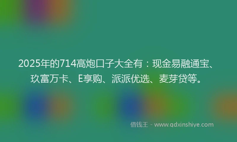 2025年的714高炮口子大全有：现金易融通宝、玖富万卡、E享购、派派优选、麦芽贷等。