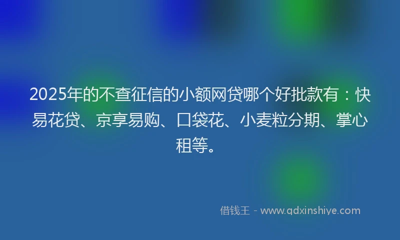 2025年的不查征信的小额网贷哪个好批款有：快易花贷、京享易购、口袋花、小麦粒分期、掌心租等。
