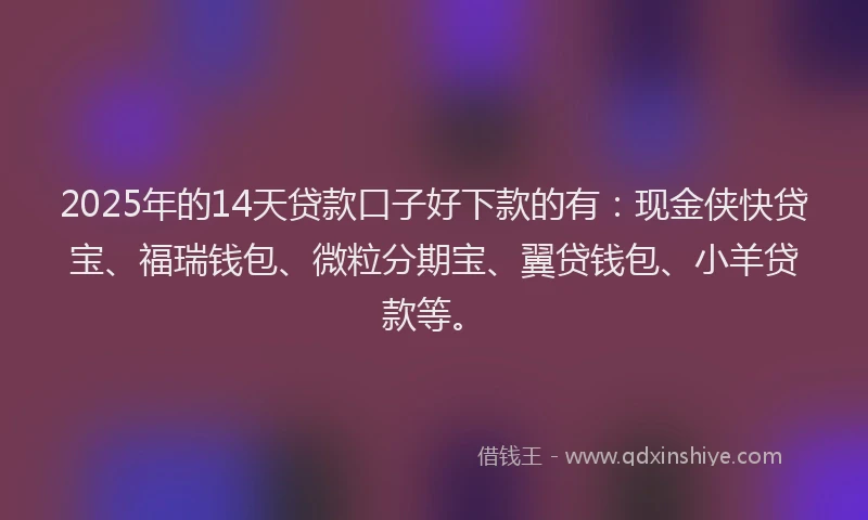 2025年的14天贷款口子好下款的有：现金侠快贷宝、福瑞钱包、微粒分期宝、翼贷钱包、小羊贷款等。