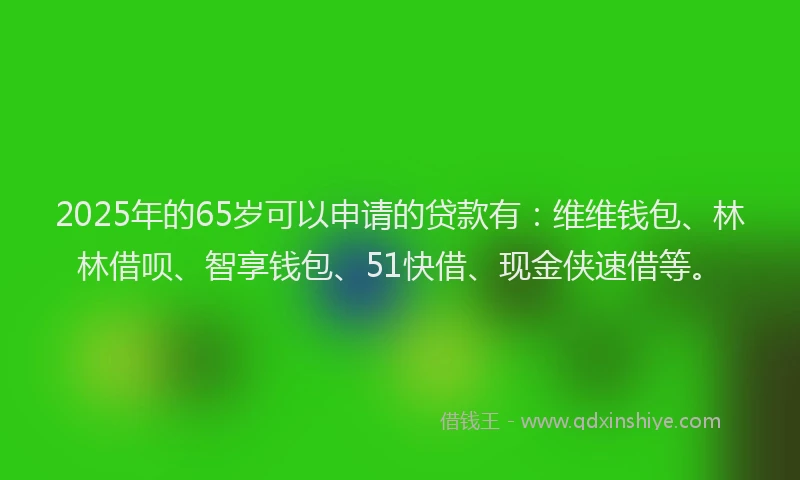 2025年的65岁可以申请的贷款有：维维钱包、林林借呗、智享钱包、51快借、现金侠速借等。