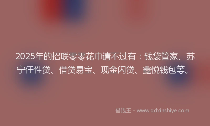 2025年的招联零零花申请不过有：钱袋管家、苏宁任性贷、借贷易宝、现金闪贷、鑫悦钱包等。