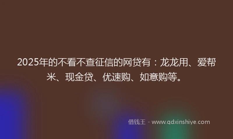 2025年的不看不查征信的网贷有：龙龙用、爱帮米、现金贷、优速购、如意购等。