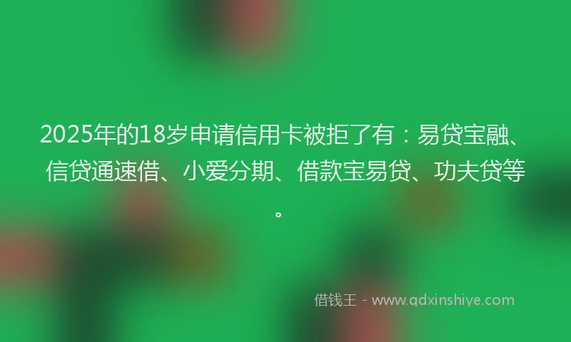 2025年的18岁申请信用卡被拒了有：易贷宝融、信贷通速借、小爱分期、借款宝易贷、功夫贷等。