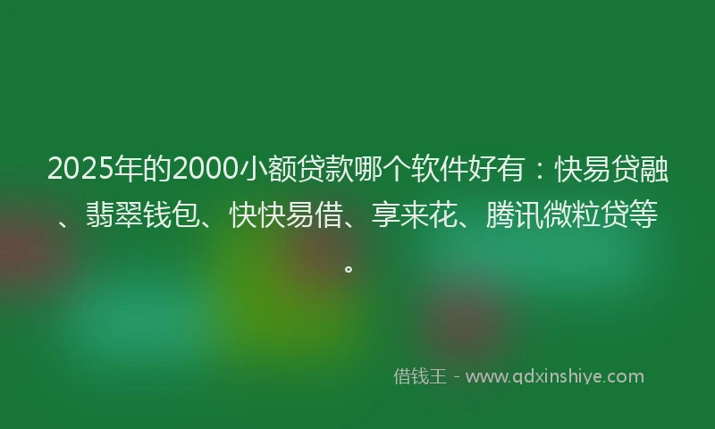 2025年的2000小额贷款哪个软件好有：快易贷融、翡翠钱包、快快易借、享来花、腾讯微粒贷等。