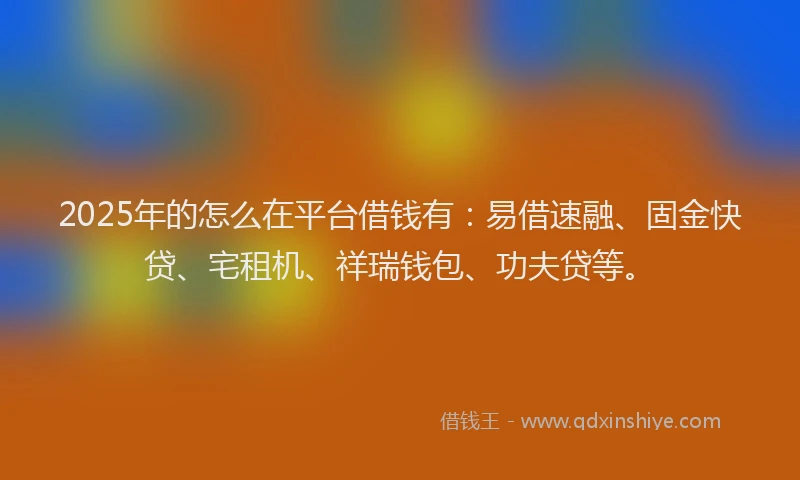 2025年的怎么在平台借钱有：易借速融、固金快贷、宅租机、祥瑞钱包、功夫贷等。