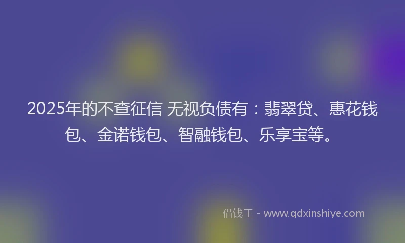 2025年的不查征信 无视负债有：翡翠贷、惠花钱包、金诺钱包、智融钱包、乐享宝等。