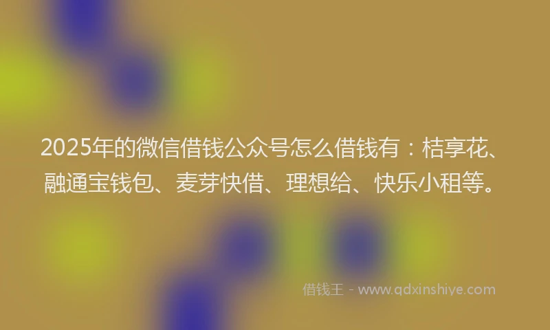 2025年的微信借钱公众号怎么借钱有：桔享花、融通宝钱包、麦芽快借、理想给、快乐小租等。