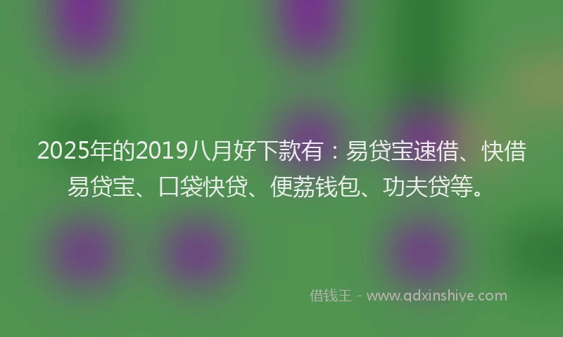 2025年的2019八月好下款有：易贷宝速借、快借易贷宝、口袋快贷、便荔钱包、功夫贷等。