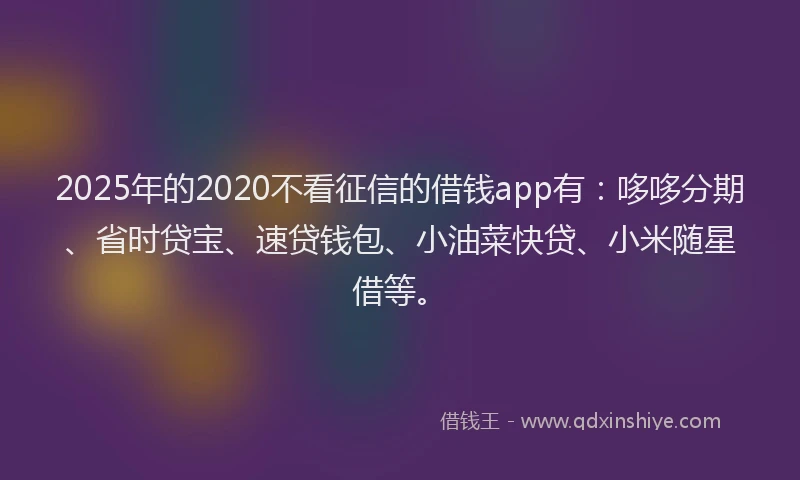 2025年的2020不看征信的借钱app有：哆哆分期、省时贷宝、速贷钱包、小油菜快贷、小米随星借等。