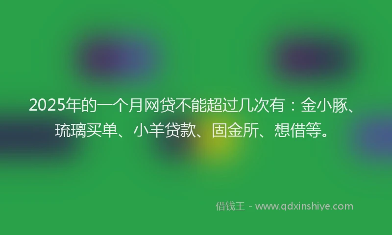 2025年的一个月网贷不能超过几次有：金小豚、琉璃买单、小羊贷款、固金所、想借等。