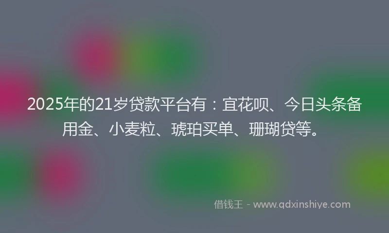 2025年的21岁贷款平台有：宜花呗、今日头条备用金、小麦粒、琥珀买单、珊瑚贷等。