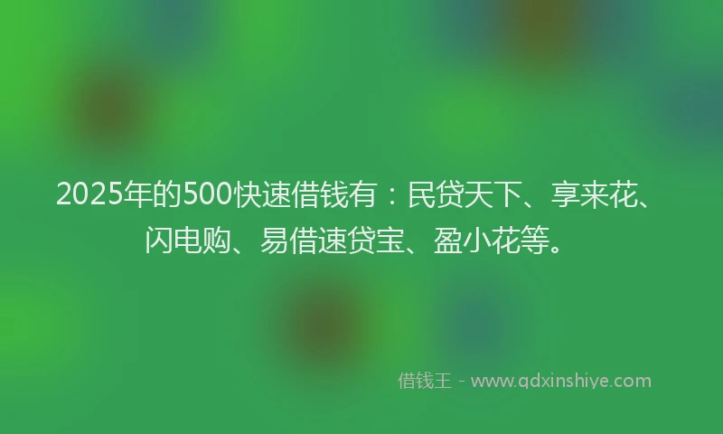2025年的500快速借钱有：民贷天下、享来花、闪电购、易借速贷宝、盈小花等。