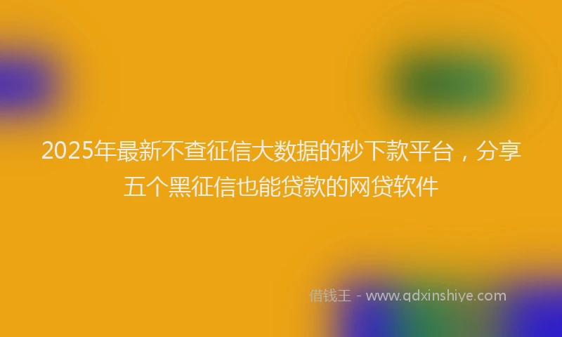 2025年最新不查征信大数据的秒下款平台，分享五个黑征信也能贷款的网贷软件